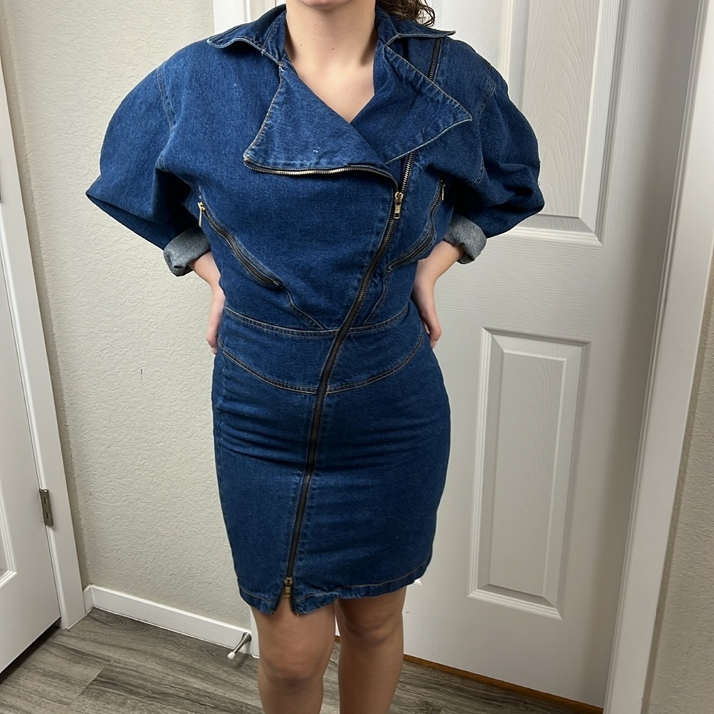 Vintage 90s Y2K Denim Zipper Motorcycle Dress - Picture 7 of 15